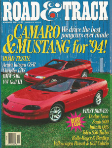 ROAD & TRACK 1993 NOV - Z28, MUSTANG, INTEGRA GS-R